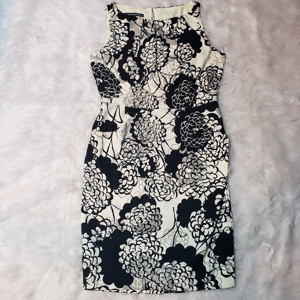 Jones Wear Dress black & white floral sz 12